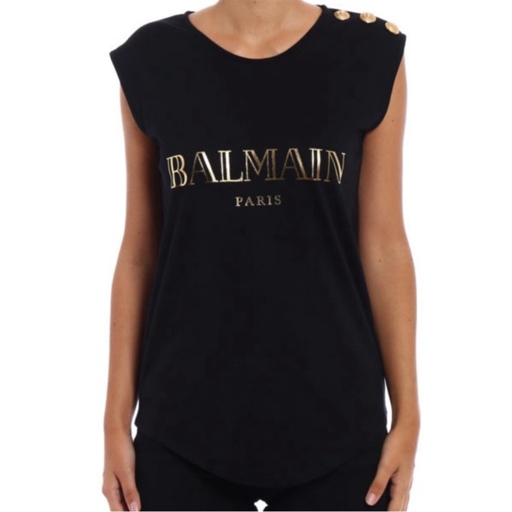 Balmain Black Tank Top with Decorative Buttons Size 44